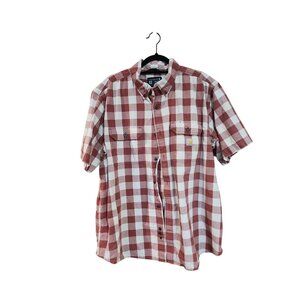 Carhartt Mens Loose Fit Red & White Plaid Short Sleeve Button-Up Shirt Size XL